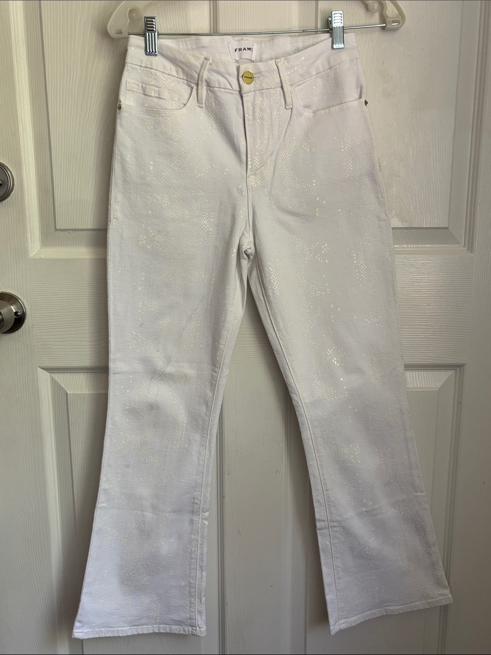 Frame Denim White Blanc Snake Foil Le Crop Miniboot Jeans Size 27